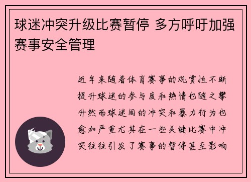 球迷冲突升级比赛暂停 多方呼吁加强赛事安全管理