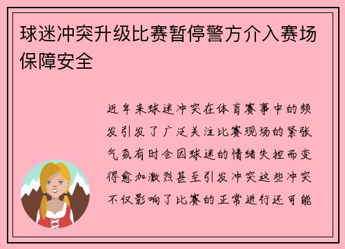 球迷冲突升级比赛暂停警方介入赛场保障安全