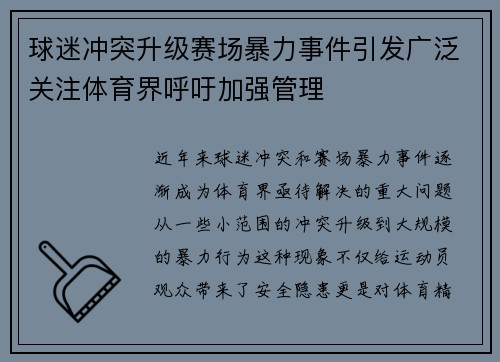 球迷冲突升级赛场暴力事件引发广泛关注体育界呼吁加强管理